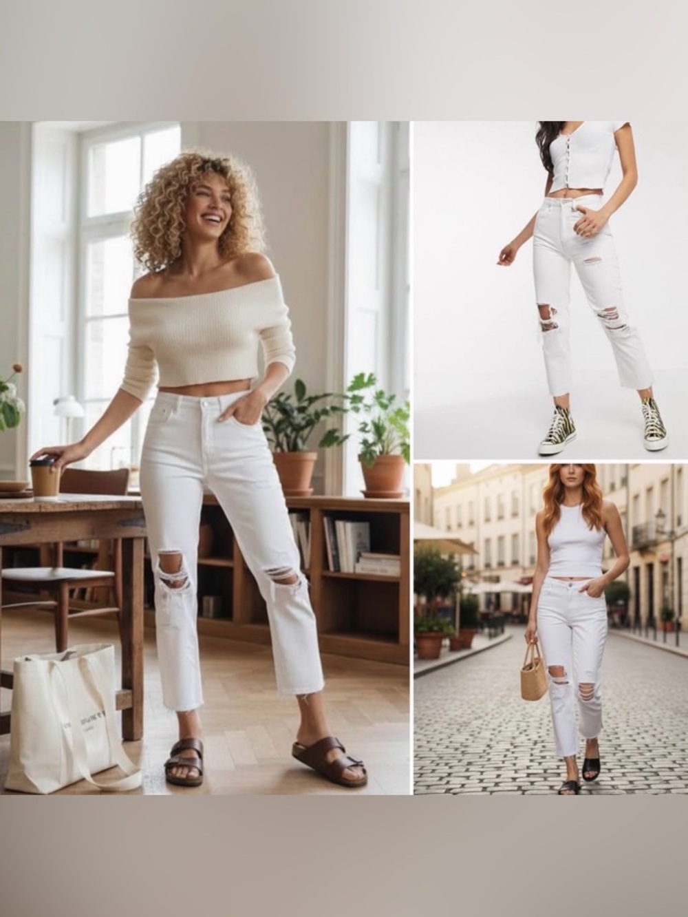 Free People Jeans Lita Distressed Crop Denim Ivory Size 30 Frayed Hem